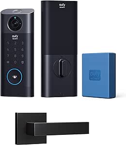 eufy Security S330 3-in-1 Video Smart Lock   Replacement Rechargeable Battery Pack   Door Handle, Keyless Entry Door Lock, BHMA, WiFi Door Lock Bundle, App Remote Control, SD Card Required