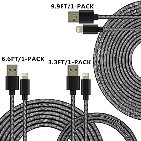 [ 3-Pack ] originAIM High Speed Nylon Braided USB to Lightning Charging Cables (3FT1, 6FT1,10FT1) (Black)