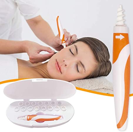 Ear Wax Remover,Ear Cleaner Tool Kit for Human Smart Spiral Earwax Removal Tool with 16 pcs Washable Tips, Safe and Soft, Suitable for Kids & Adults (Orange)