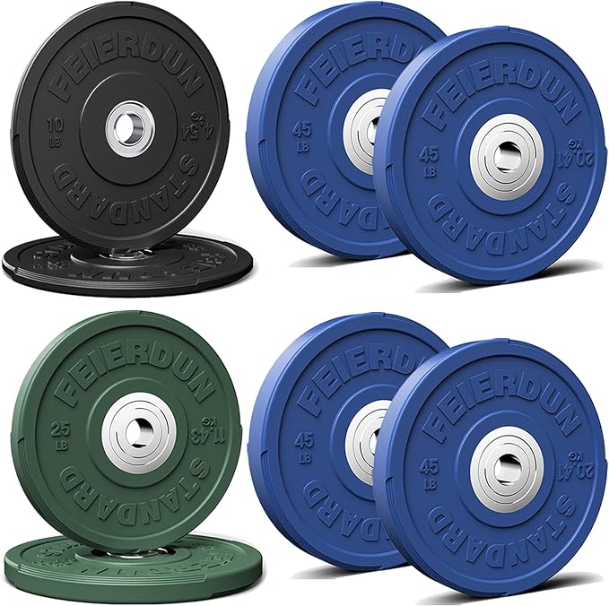 FEIERDUN 2" Color Olympic Bumper Plate Weight Plate for Strength Training - 100% Virgin Rubber