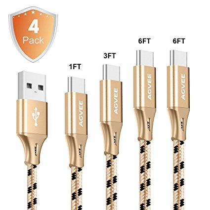 3A Current Heavy Duty, Agvee Seamless Type C Connector, 4Pack 1FT 3FT 6FT 6FT USB C Cable Multi Portable Set Nylon Braided Usb-C Charging Fast 5V Type-C Small Ends Charger Android
