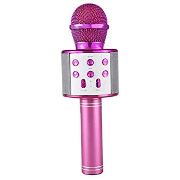 OUYAWEI WS-858-1 Wireless Bluetooth Karaoke Microphone Stereo Mic KTV USB Speaker Player Pink