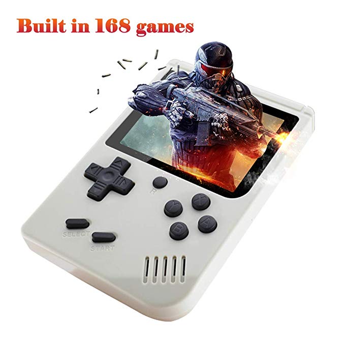 XinXu Built in 168 Games Classic Game Console, 3.0 inch Handheld Games Consoles Portable Console Player for Children Birthday Gift Present (Light Grey)