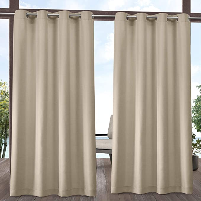 Exclusive Home Curtains Indoor/Outdoor Solid Cabana Grommet Top Curtain Panel Pair, 54x96, Natural