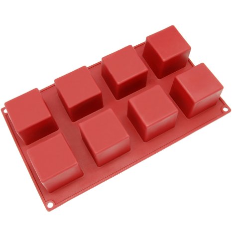 Freshware SL-133RD 8-Cavity Square Silicone Mold for Soap, Bread, Loaf, Muffin, Brownie, Cornbread, Cheesecake, Pudding, and More