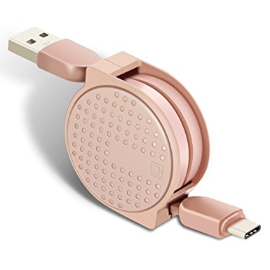 Retractable USB C Cable, TITACUTE Type C to USB 3.0 Extension Charging Cable with Cord Winder USB Cable Organizer Data Sync Cord for OnePlus 3 Lumia 950 950XL Nexus 5x 6P Pixel Macbook Rose Gold