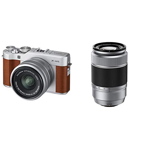 Fujifilm X-A5 Mirrorless Digital Camera w/XC15-45mmF3.5-5.6 OIS PZ Lens - Brown   Fujinon XC50-230mmF4.5-6.7 OIS II Silver