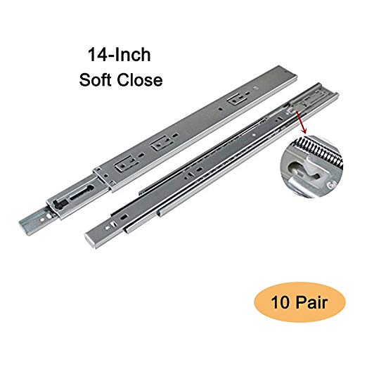 Gobrico 14" Solf Close Ball Bearing 3-Fold Telescopic Heavy Duty Drawer Slides Drawer Glides Side Mounted/10Pair