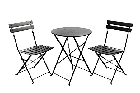 Finnhomy Slatted 3 Piece Outdoor Patio Furniture Sets Bistro Sets Steel Folding Table and Chair Set with Safe Lock for Indoors and Outdoors Bistro Table Chair Sets Backyard/Bistro/Patio/Lawn Black