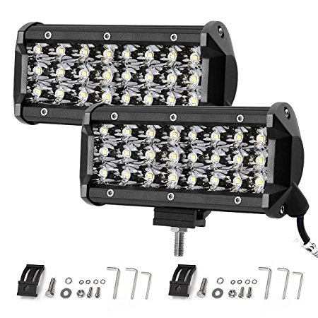 LE 2PCS 7 Inch LED Light Bar 72W Waterproof Driving Spot Light Triple Row 7200lm for Off-road Truck Car ATV SUV Jeep Cabin Boat