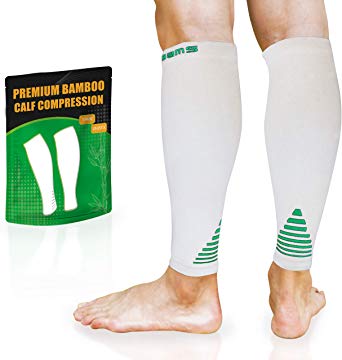 BAMS Bamboo Leg & Calf Compression Sleeve for Men & Women- Shin Splints, Running