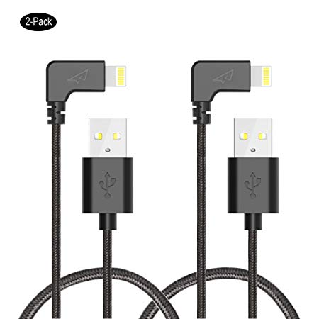 BonFook Lightning USB Cable Short 90 Degree Nylon Braided for Dji Mavic Pro/Mavic Air/Phantom/OSMO Mobile 2/Inspire Series 2 Pack (1ft),Black