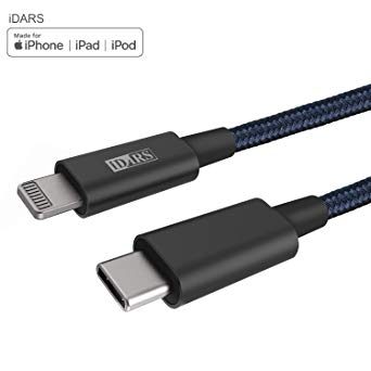 iDARS USB-C to Lightning Cable MFi Certified Nylon Braided Fast Charging Cord Compatible for iPhone Xs/XS Max/XR/X/8/8 Plus, iPad Pro, Supports Power Delivery and Type-C PD Chargers (6 ft, Blue)