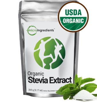 Micro Ingredients USDA Organic Stevia Extract 90% Powder - Zero Calorie Natural Sweetener (260 grams / 9.17 oz)