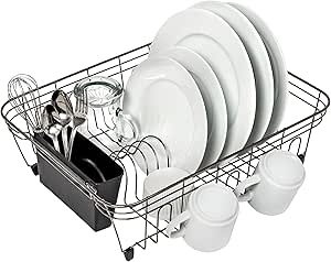 Honey-Can-Do Wire Dish Drying Rack, Chrome with Black Tray KCH-07661 Black