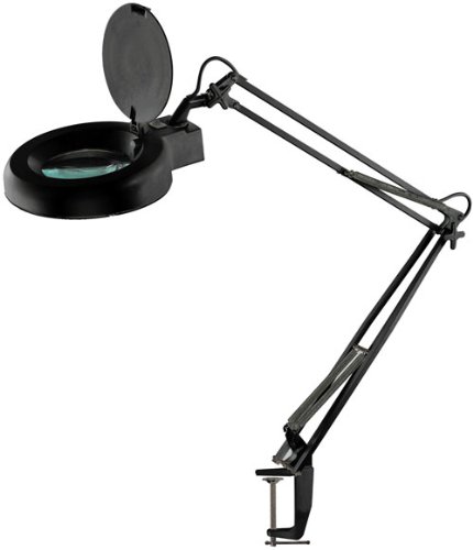 SE MC329B-F2X Illuminated Magnifier Table Lamp with Table Clamp, Black