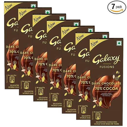 Galaxy Fusion Dark Chocolate Bar | Made With 70% Cocoa | Luxuriously Smooth & Deliciously Intense Chocolate | Dark Chocolate Bar Pack | Perfect For Sharing | 56 g | Pack of 7