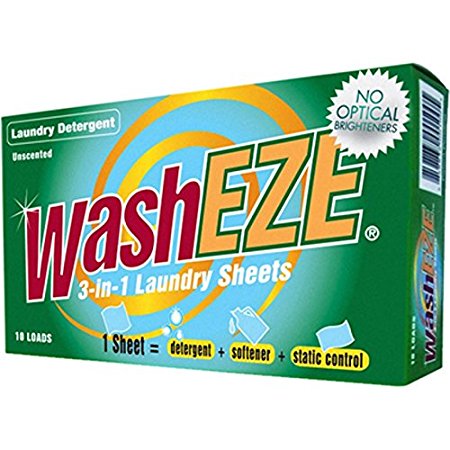 WashEZE 3-in-1 Laundry Detergent Sheets, Scent Free, 40 Count Package