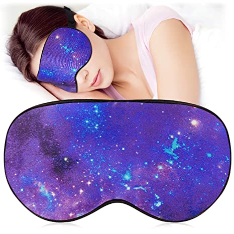 Silk Sleep Eye Mask Blindfold with Adjustable Strap, Super Soft Eye Cover for Women Night Sleeping, Travel, Nap, Shift Work (Galaxy)