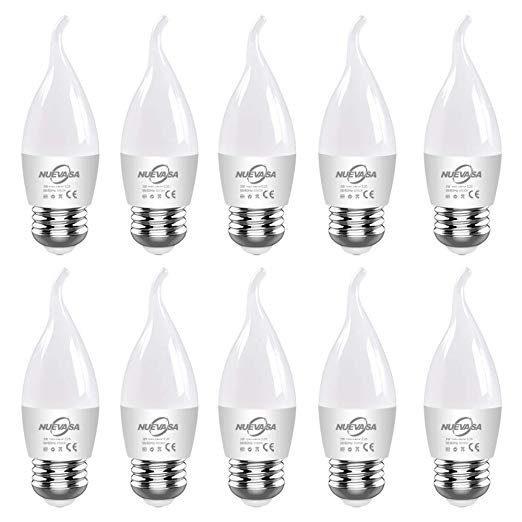 Candelabra LED Bulbs E26 Base 25 Watt Equivalent NUEVASA 6500K Daylight 3W Frosted Candle Light Bulbs for Chandelier Lamps, 10 Pack