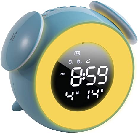 INSTEN Sunrise Alarm Clock - 5" Digital LED Clock with 7 Color Switch Light, 4 Brightless, Wake Up Sunset Simulation Sleep Aid, Touch Control, Snooze, Dual Alarms for Kids Girls Adults Bedroom Blue