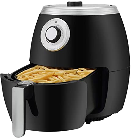 R.W.FLAME Air Fryer 6.0 Quart 1500 Watts, Dual Control Temperature & 30 Min Timer Knob,with Recipe Book,Black