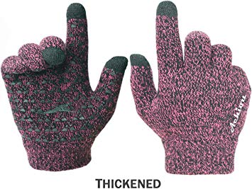 Achiou Winter Knit Gloves Touchscreen Warm Thermal Soft Lining Elastic Cuff Texting Anti-Slip 3 Size Choice for Women Men