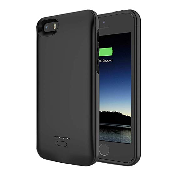 Battery Case for iPhone 5/5S/SE, SNSOU 4000mAh iPhone SE Battery Charging Case for iPhone 5 SE 5S Magnetic Charger Case Protective Backup Power Case Cover for iPhone 5/5s/se -Black [Not fit 5C Model]