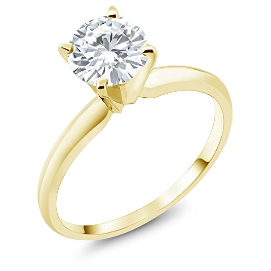 14K Yellow Gold Engagement 1 Carat Solitaire Ring with 6.5mm Created Moissanite
