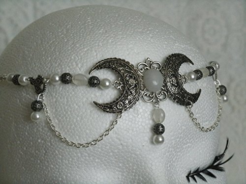 Moonstone Triple Moon Circlet, handmade jewelry, wiccan, pagan, wicca, witch, witchcraft, goddess, metaphysical, headpiece, magic, handfasting, gothic