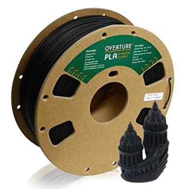 Overture PLA Filament 1.75mm 3D Printer Filament, 1kg Spool (2.2lbs), Dimensional Accuracy  /- 0.03 mm, Fit Most FDM Printer (Black)