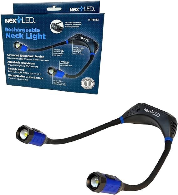 NextLED NT-6633 320 Lumen Rechargeable Neck Work Light with Magnetic Mounting Base. Mechanic Light with Hands-Free Usage, Flexible Gooseneck Design, IP-X4 Water Resistant, Memory Setting