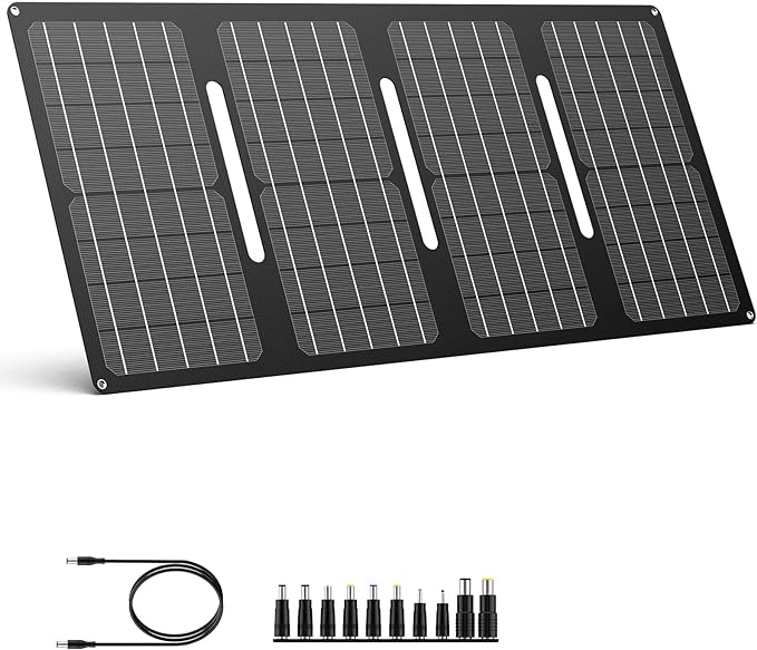 40W Solar Panel with 15V DC Outlet, Powkey Foldable Solar Panel for Power Stations, Portable Solar Generator with USB-A USB-C QC 3.0 for Outdoor Camping