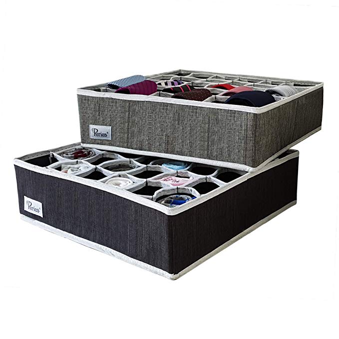 Periea Premium 30 Compartment Drawer Organiser - Ola (Charcoal Grey with White Edges)