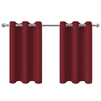 Aquazolax Red Blackout Grommet Tier Curtains Drapes for Basement - Elegant Thermal Insulated Bedroom Window Treatment Curtains/Drapes, W42 x L36 Inches, Burgundy, 2 Panels
