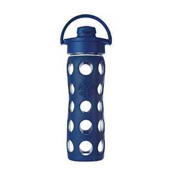 Lifefactory 16-Ounce Glass Bottle with Flip Cap and Silicone Sleeve Midnight Blue