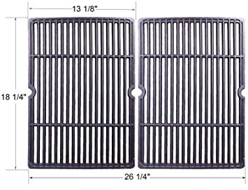 BBQ funland GI6652 Porcelain Coated Cast Iron Cooking Grid Replacement for Gas Grill Models by Char-Broil, Coleman, Kenmore, Thermos, Uniflame, CG-65P-CI, 18 1/4 inch, Set of 2