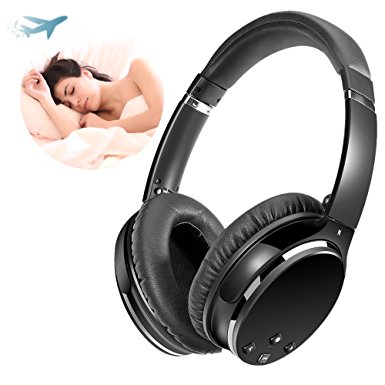 Active Noise Cancelling Headphones, Wireless Headset Foldable with Mic Over-ear Stereo ANC Earphones with Detachable Cable (black-n)