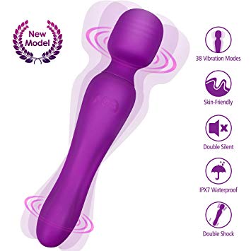 Wand Muscle Massager,Hizek Powerful Personal Massage Handheld Wand with Double Shock,38 Vibration Modes,LED Display,USB Charging,Whisper Quiet,100% Waterproof Massager for Body Massage