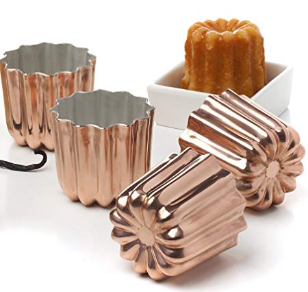 Pack of 4 Copper Tinned Interior Molds Cannele From Bordeaux French Custard Coffee Cake Traditional Pastry - 2.3 Inches