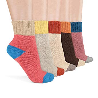 Hootech Women‘s 5 Pairs Vintage Style Winter Warm Thick Knit Wool Cozy Crew Socks