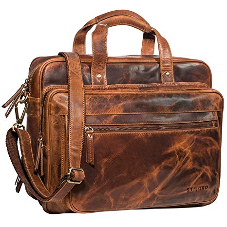 STILORD Vintage Business Bag Leather Walt 20 Liters, Colour:Kara - Cognac