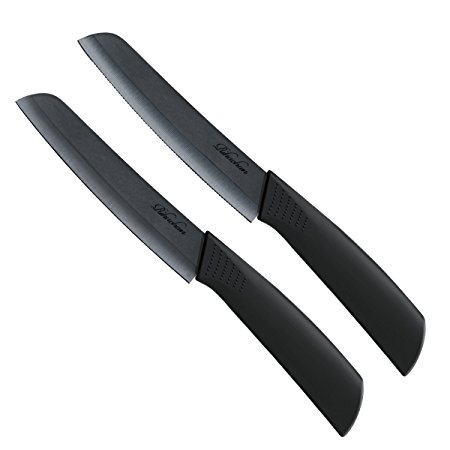 Ceramic Knife Set - 2 Pieces: 6" Bread Knife 6" Chef（FDA approval) (black-2)