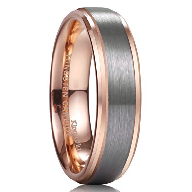 King Will DUO Unisex 6mm 18k Rose Gold Plated Tungsten Carbide Ring Two Tone Wedding Band Size4-15