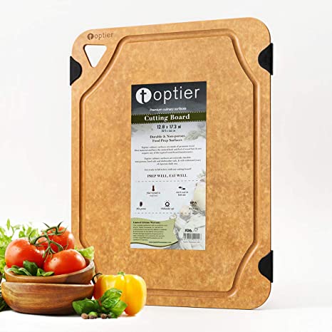 Wooden Chopping Board, Toptier Wood Chopping Boards, Extra Large Wood Fibre Cutting Boards for Kitchen, Dishwasher Safe, Knife Friendly, Juice Groove, Non-Porous, 32.5 x 44 cm