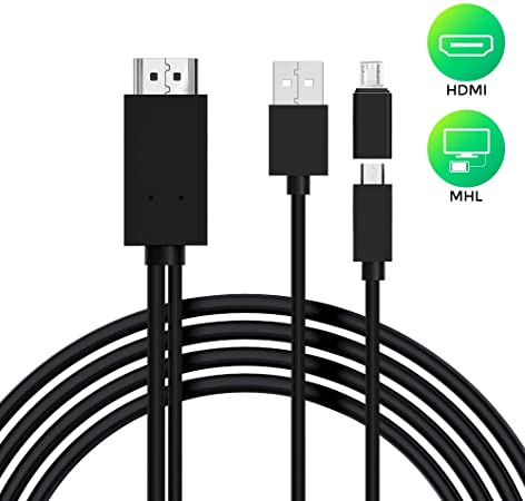 MHL to HDMI Cable, Micro USB to HDMI Adapter, 5pin to 11pin Converter with 1080P HDTV Monitor for Samsung Galaxy S5 S4 Note 3 Note 8, Mirroring and Charging Cable for Tablets, PCs, and Android Phones