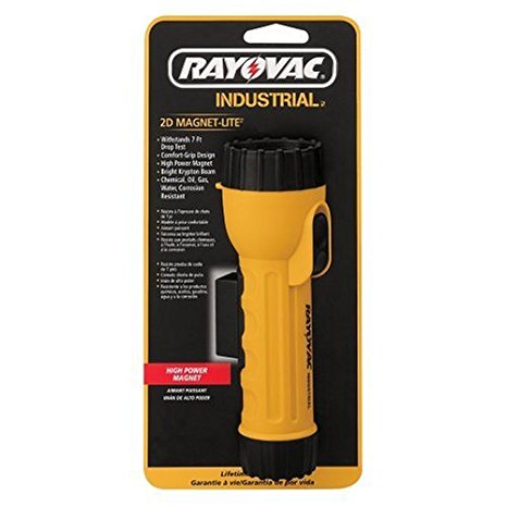 Rayovac 2D Industrial Yellow Flashlight with Krypton Bulb and Magnet