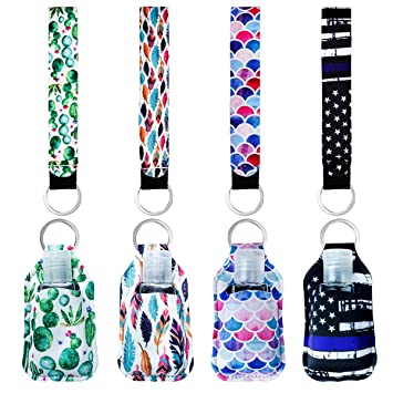4 Pack Travel Size Hand Sanitizer Holder Keychain, 30ml Leak Proof Refillable Travel Bottles Containers for Alcohol Liquid, Toiletries, Shampoo, Conditioner, Perfume, Cosmetic (Style 2)