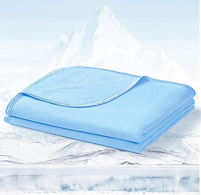 LUXEAR Cooling Blanket for Hot Sleepers Arc-Chill Cold Blanket Summer Sleeping Cool Blanket for Night Sweats - Natural Bamboo Fiber Lightweight Thin Breathable Body Cooling Throw Blanket Full - Blue