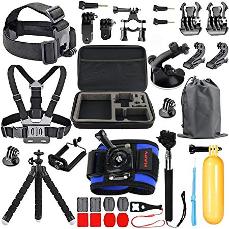 HAPY Sports Action Camera Accessory Kit for GoPro Hero6，5 Black,HERO (2018),Hero 5,4,3,Hero Session,GoPro Fusion,DBPOWER,AKASO,APEMAN,SJ CAM,Head Strap Camera Mount,Chest Mount Harness